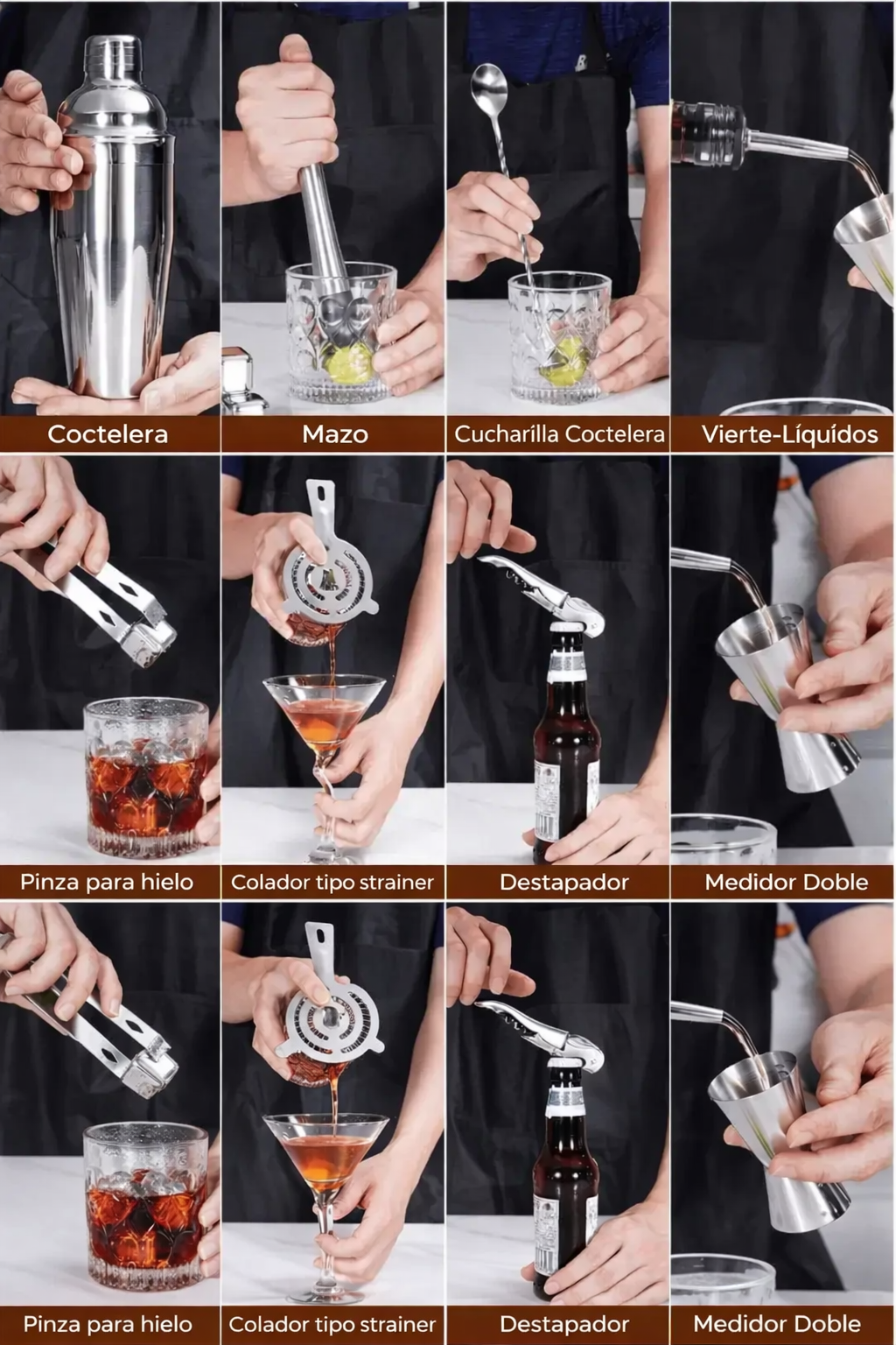 Kit de Coctelera Profesional de Acero Inoxidable para Barman, 10 Piezas