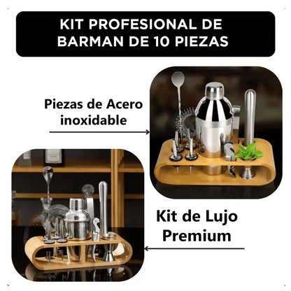 Kit de Coctelera Profesional de Acero Inoxidable para Barman, 10 Piezas
