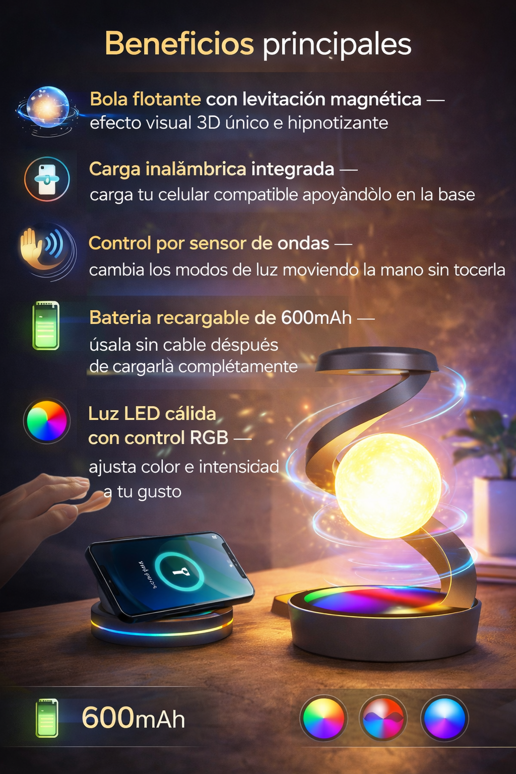 Lampara Interactiva Con Bola Flotante